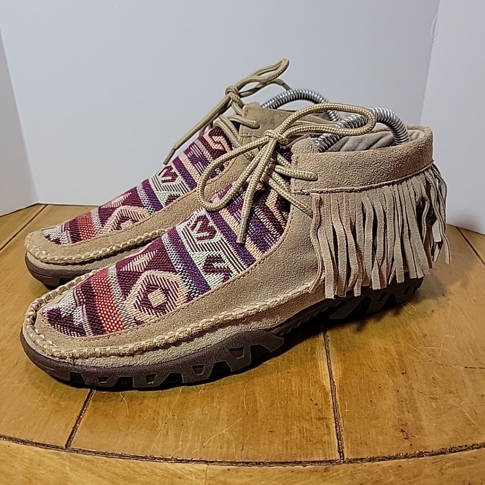 FERRINI Leather Moccasins Women's 8.5 Maya Tan 65322-16 Lace Up Durable Sole